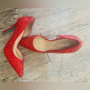 Betsey Johnson Red Crystal Embellished Pointed Toe Stilettos
